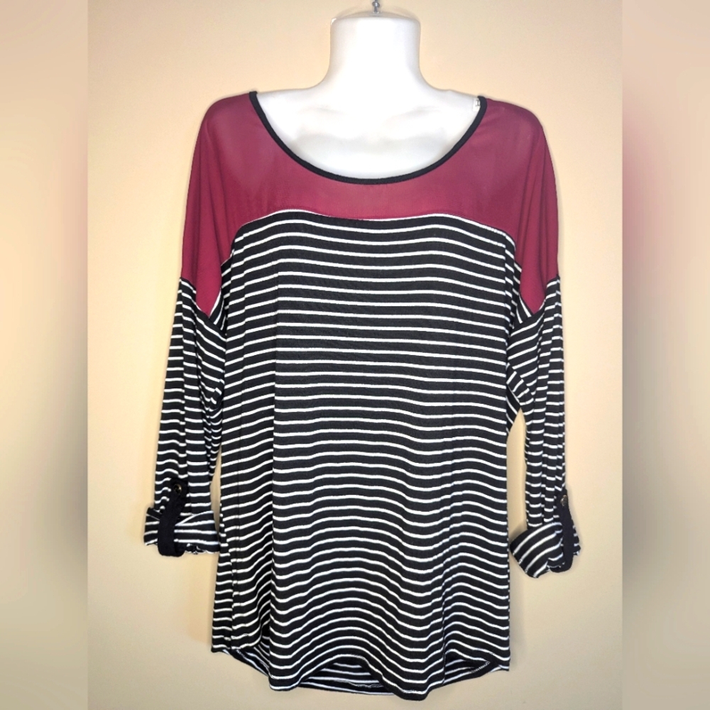 Vanity Striped Shirt With Chiffon Yoke And Open Back